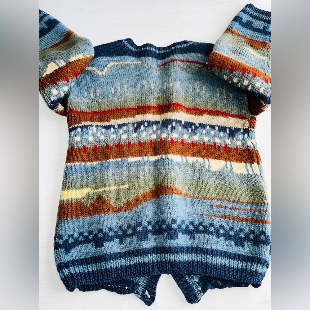 Vintage Wool hand knit landscape Colorful Knit Cardigan with Button Closure - Picture 5 of 14